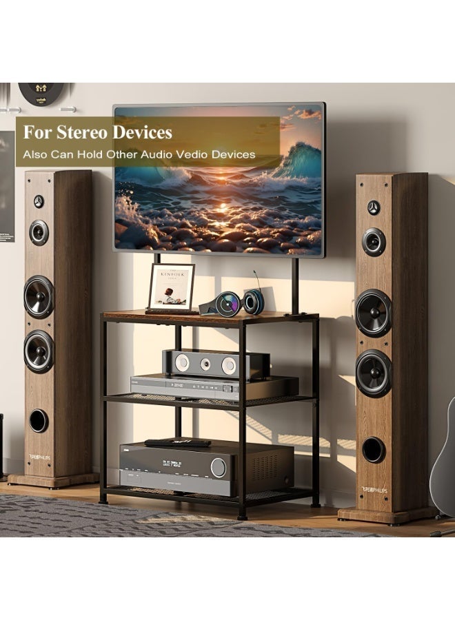 أوبتيا حامل تلفزيون أرضي لشاشات من 23 إلى 50 بوصة، حامل تلفزيون محمول شديد التحمل مع أرفف تخزين، عربة تلفزيون مع رف وسائط خشبي، حوامل تلفزيون أرضية عالمية مع حامل، رف مكتب تلفزيون زاوية بني ريفي للمساحات الصغيرة - Image 5